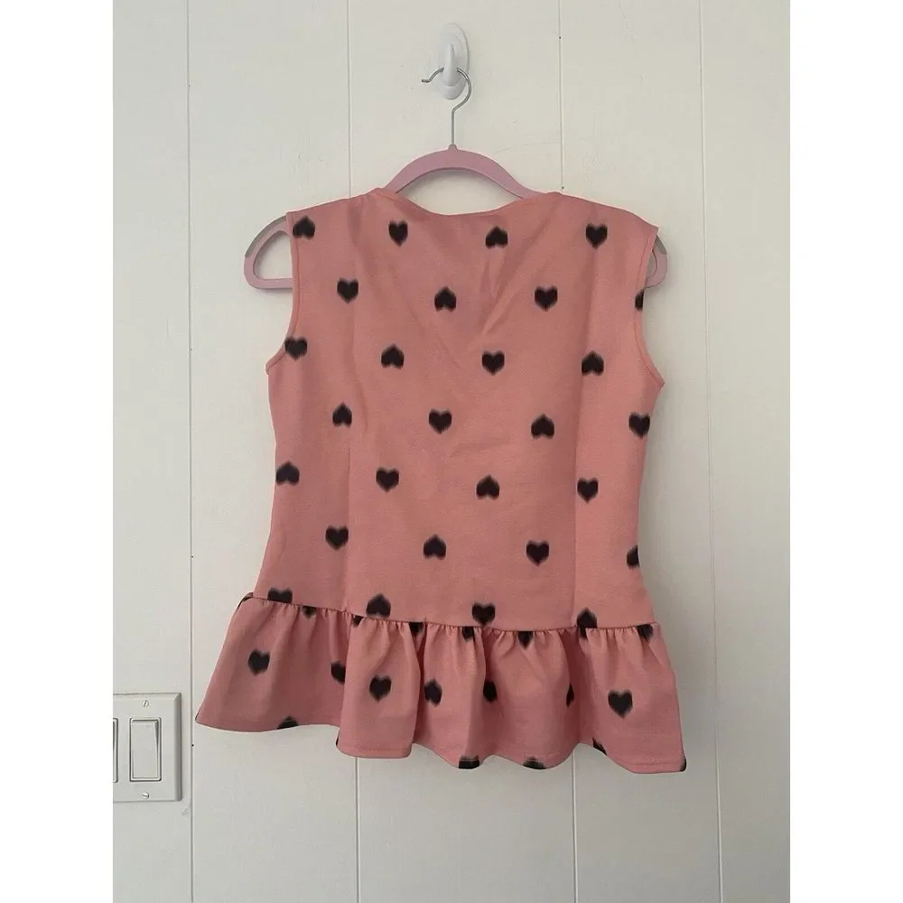 NWT -‎ Closet London Sz 8 Pink V-neck With Hearts Gathered Ruffle Hem - Picture 3 of 7